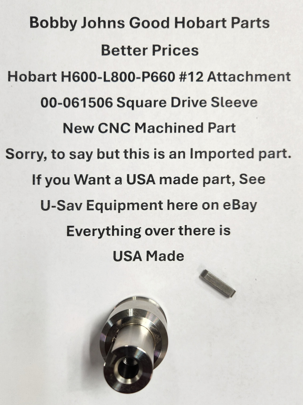Hobart Mixer H600 L800 P660 #12 Attachment 061506 Square Drive front 61506 NEW