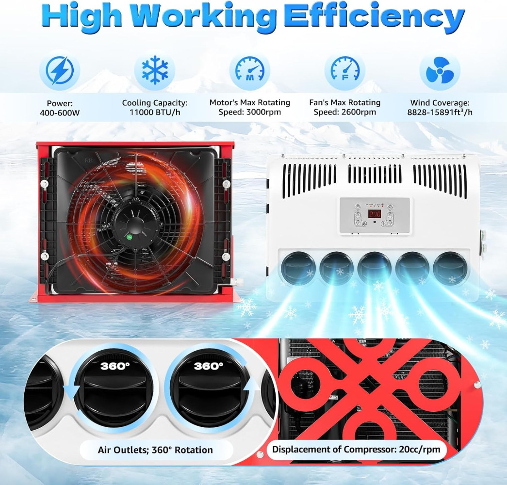 12V Truck Cab Air Conditioner Split AC Fits Semi Trucks Bus RV Caravan 11000 BTU