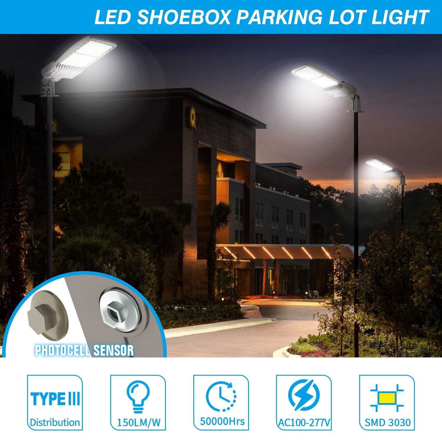 2Pack 3 IN1 320W Commercial LED Area Street Pole Lighting Outdoor Shoebox Light