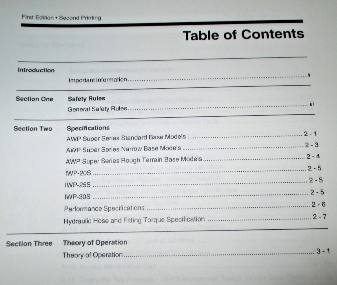 Genie AWP Super Series Parts Catalog & AWP IWP Work Platform Service Shop Manual