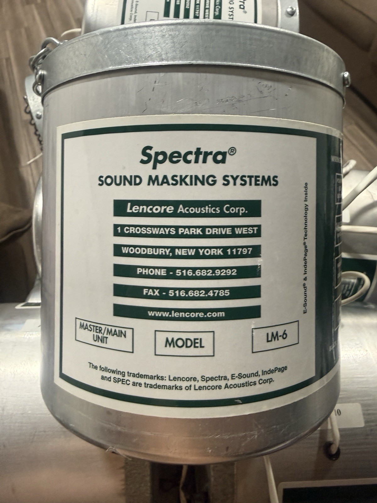 Spectra LM-6 Sound Masking Speaker Unit, Hanging Wired (Lencore Acoustics)