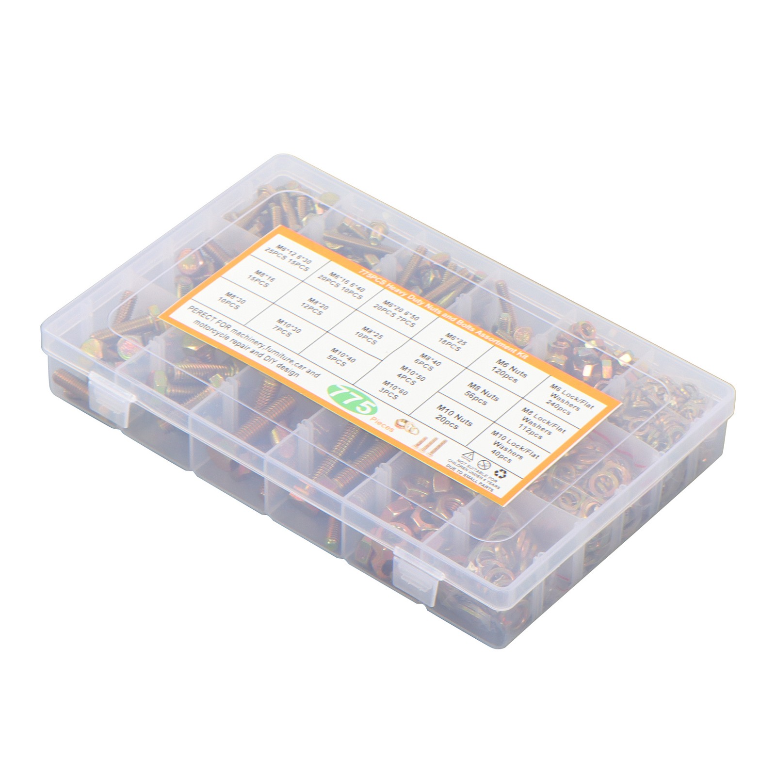 775* Grade 8.8 Alloy Steel M6 M8 M10 Bolts and Nuts Assortment Kit Metric Hex