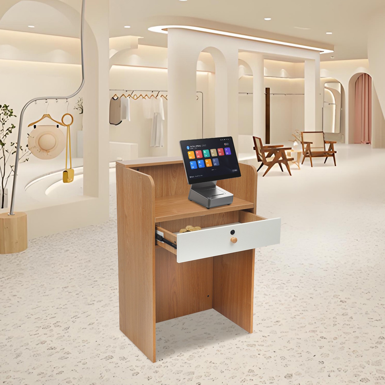 Reception Desk with LED Light, Checkout Counter Reception Desk W/ Storage Drawer