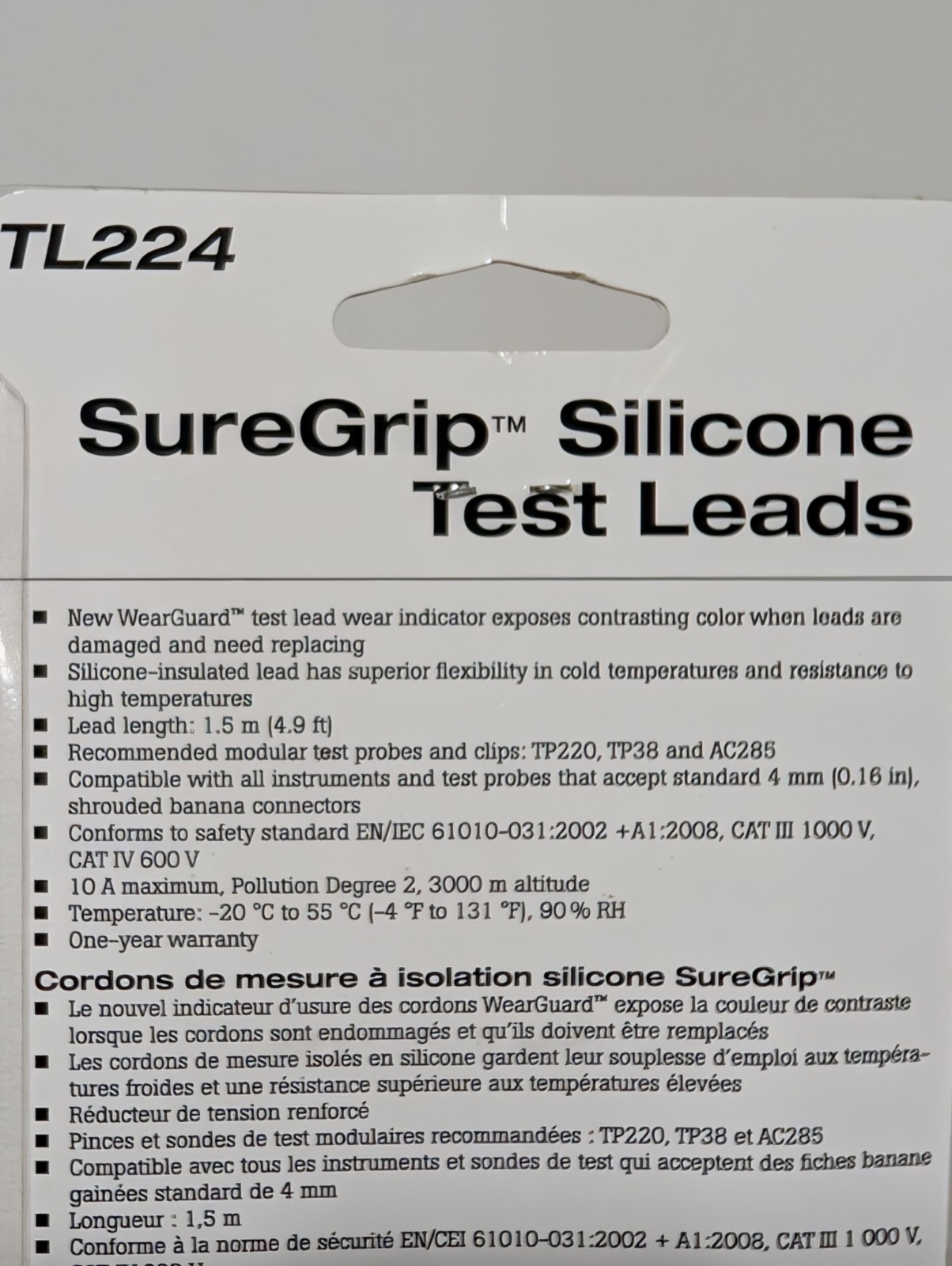 Authentic Fluke TL224 SureGrip Silicone Test Leads 1.5m Right Angle DMM Probes