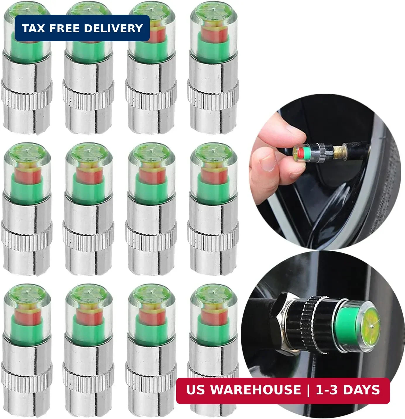 12pcs Car tire Pressure Monitor Valve stem Cap Sensor Indicator, 2.4Bar 36PSI Pr