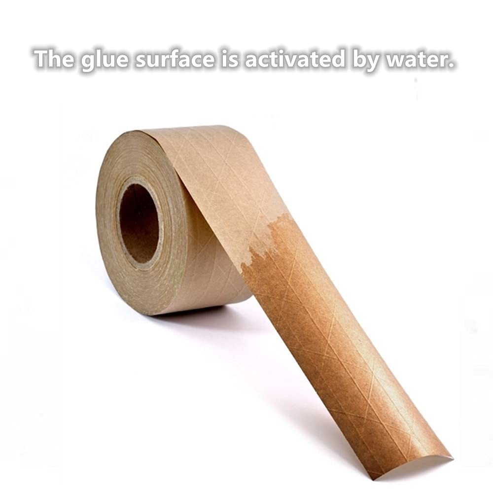 Reinforced Gummed Kraft Paper Packing Tape, Water Activated Kraft Tape, 50 yd…