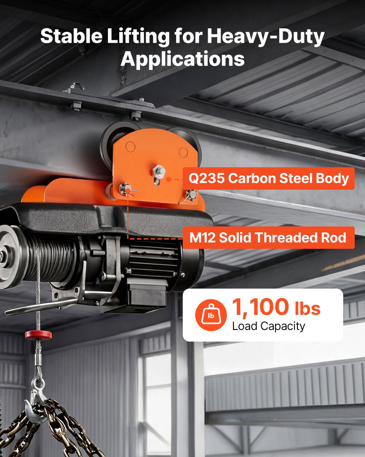 0.5 Ton Manual Trolley 1100LB Push Beam Trolley for Electric Hoists