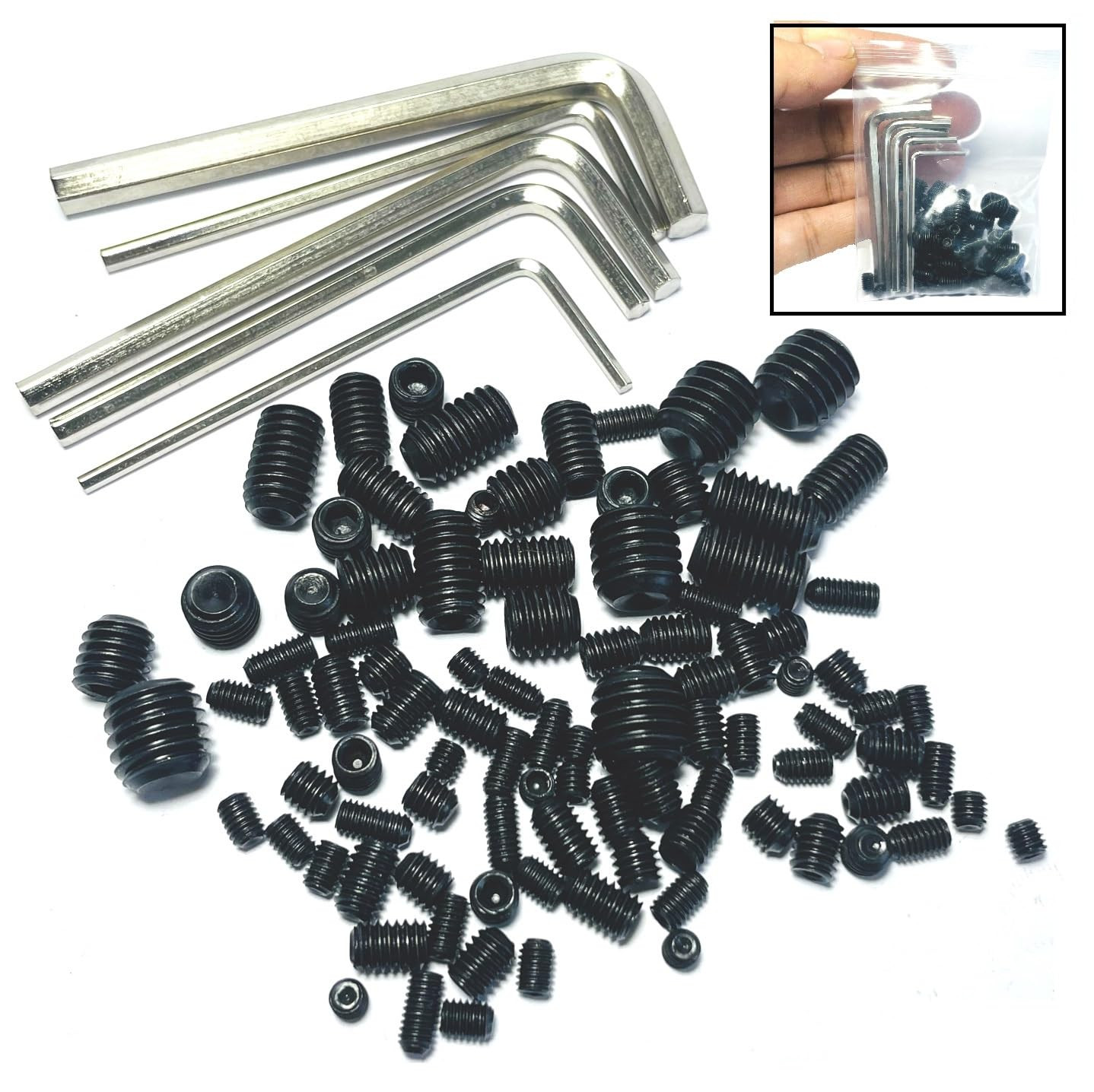 95Pcs Set Screws Assortment Kit with Hex Wrench, Grub Screws M3 M4 M5 M6 M8