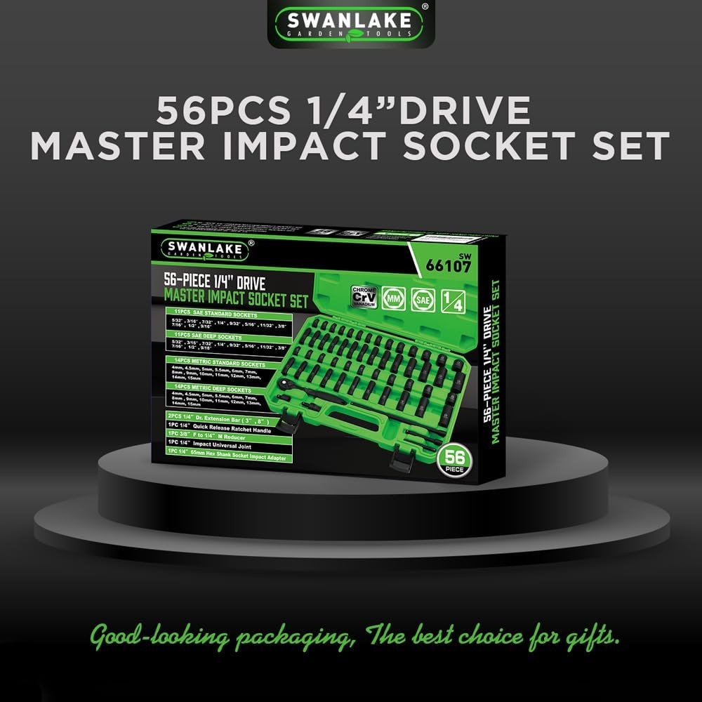 SWANLAKE 1/4″ Drive Impact Socket Set, 56-Piece 1/4 Set