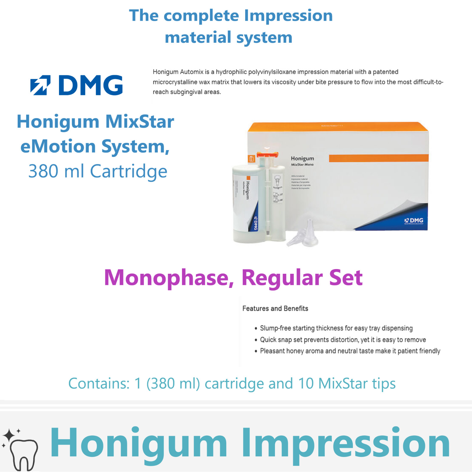 Dental DMG Honigum Precise Impression Material 380ml /50ml Cartridge Hydrophilic