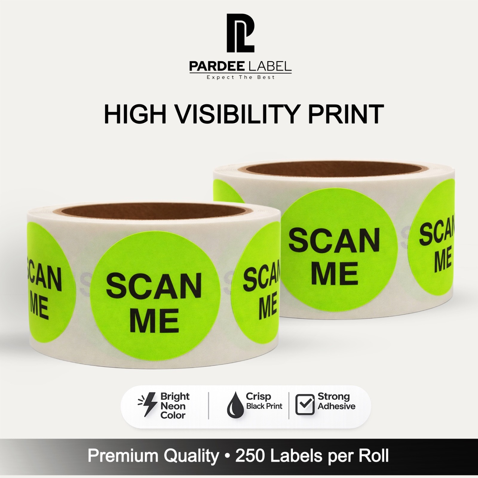 2” Circle SCAN ME Stickers Neon Green | 250 Labels per Roll | High Visibility