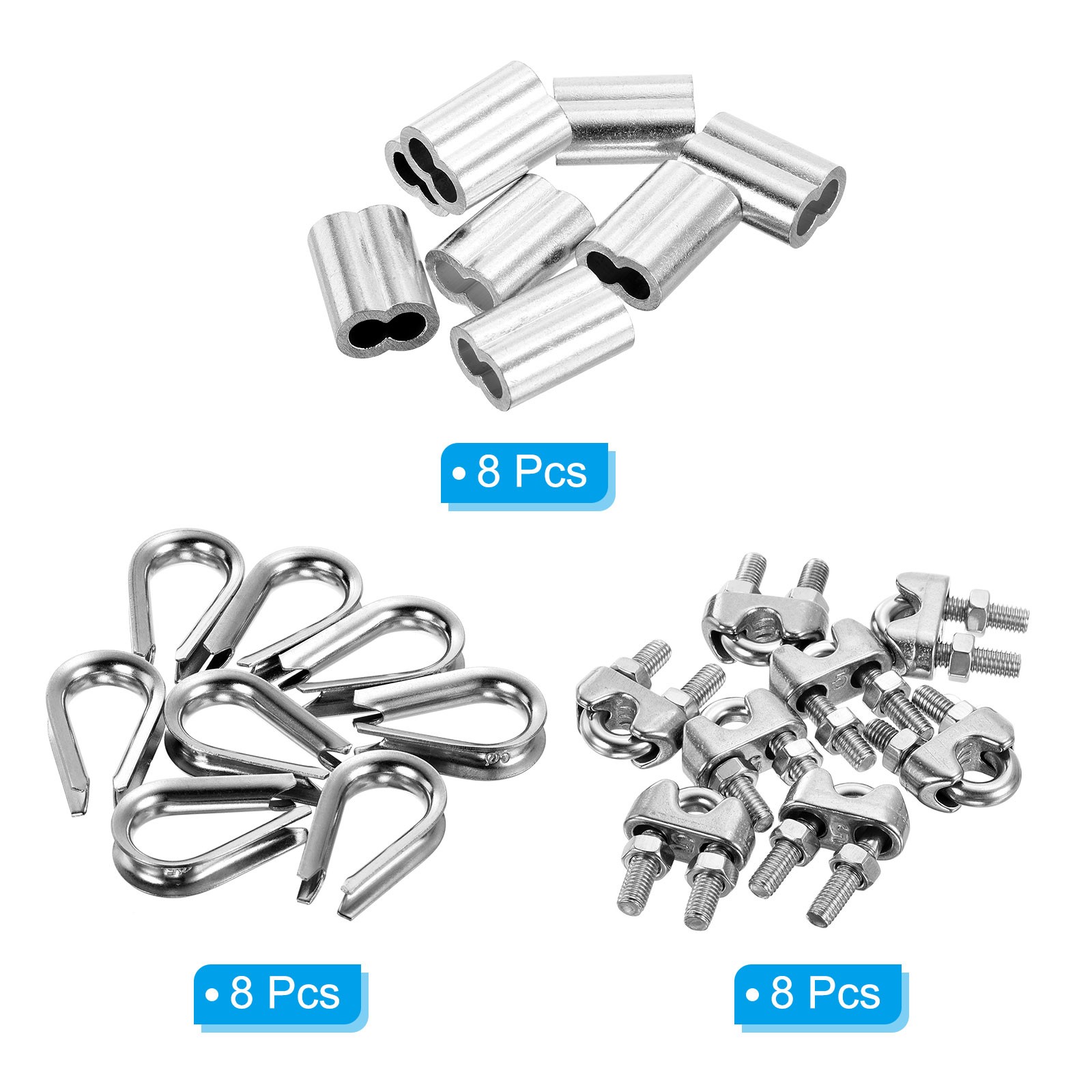 24Pack 3/16″ Wire Rope Kit M5 Stainless Steel Thimbles Clamps Crimping Loop