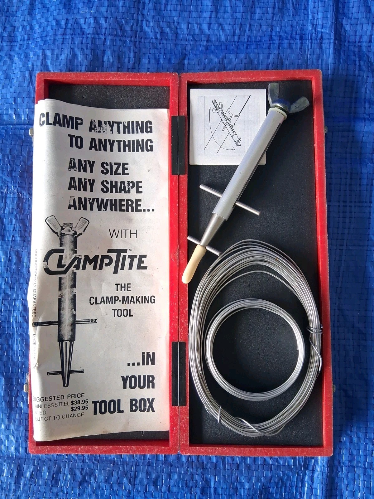 Vintage CLT05 ClampTite Wire Clamp Tool Kit in Red Plastic Case w/ Safety Wire