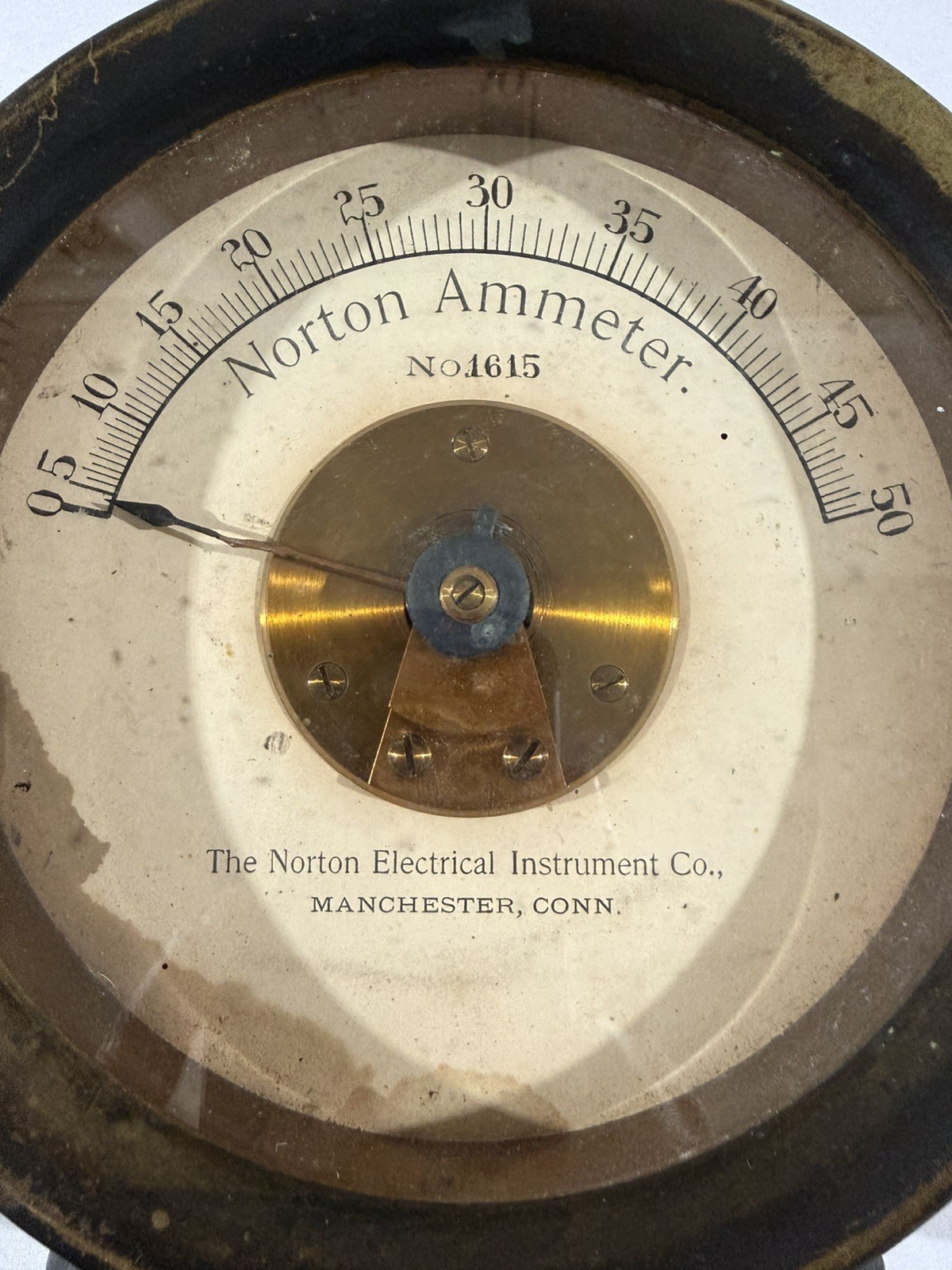 Antique Norton Ammeter No. 1615 – Brass Industrial Electrical Gauge CT