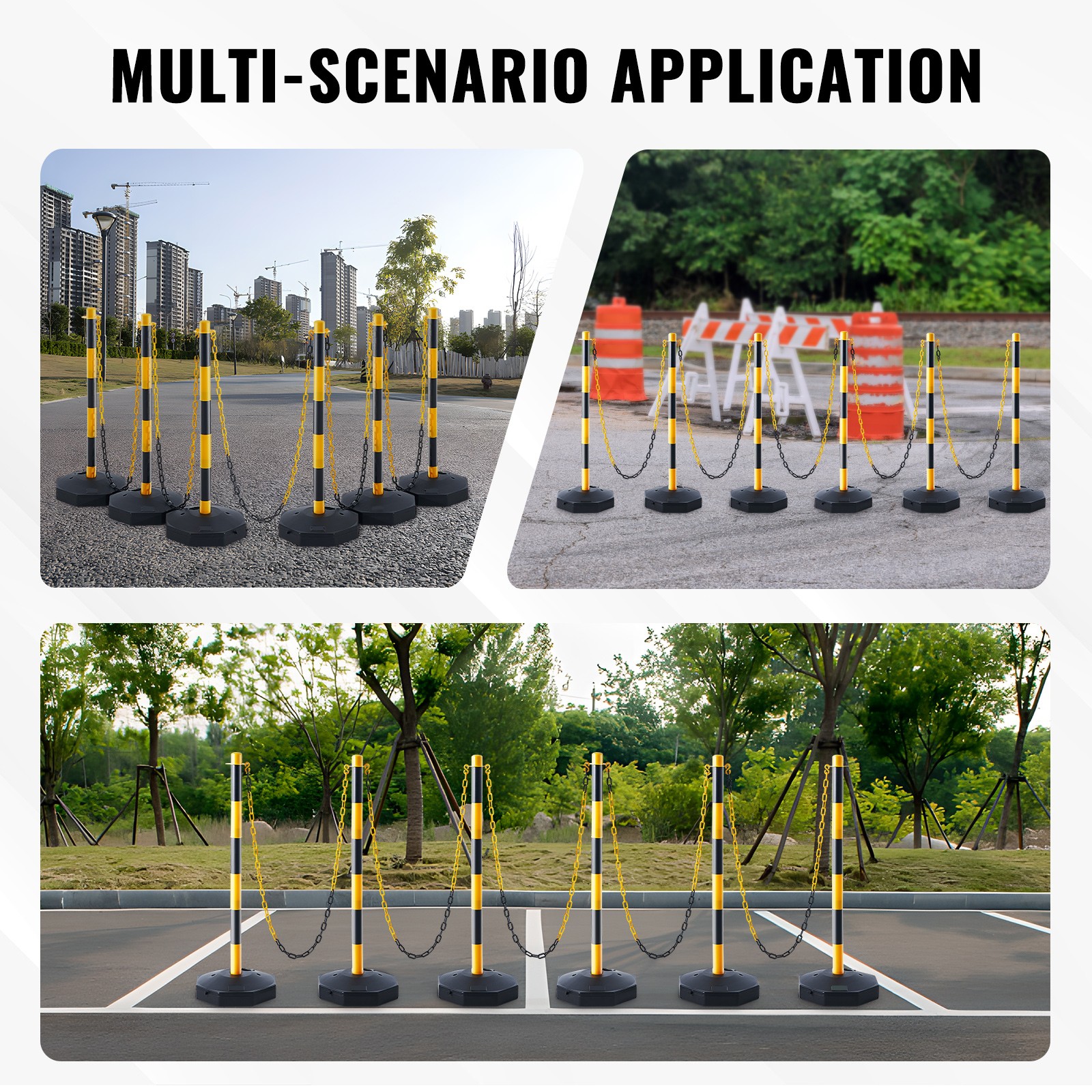VEVOR 6PCs Traffic Delineator Post Cones with Fillable Base 8FT Chain Adjustable