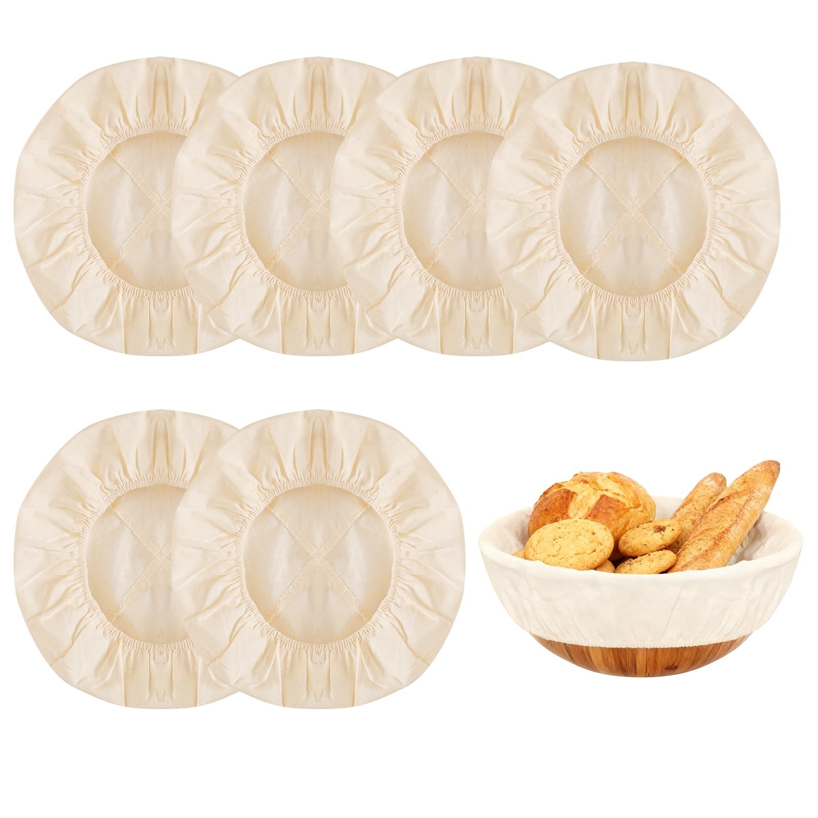 6 Pcs Beige Bread Proofing Baskets 9 Inch Round Banneton Baskets
