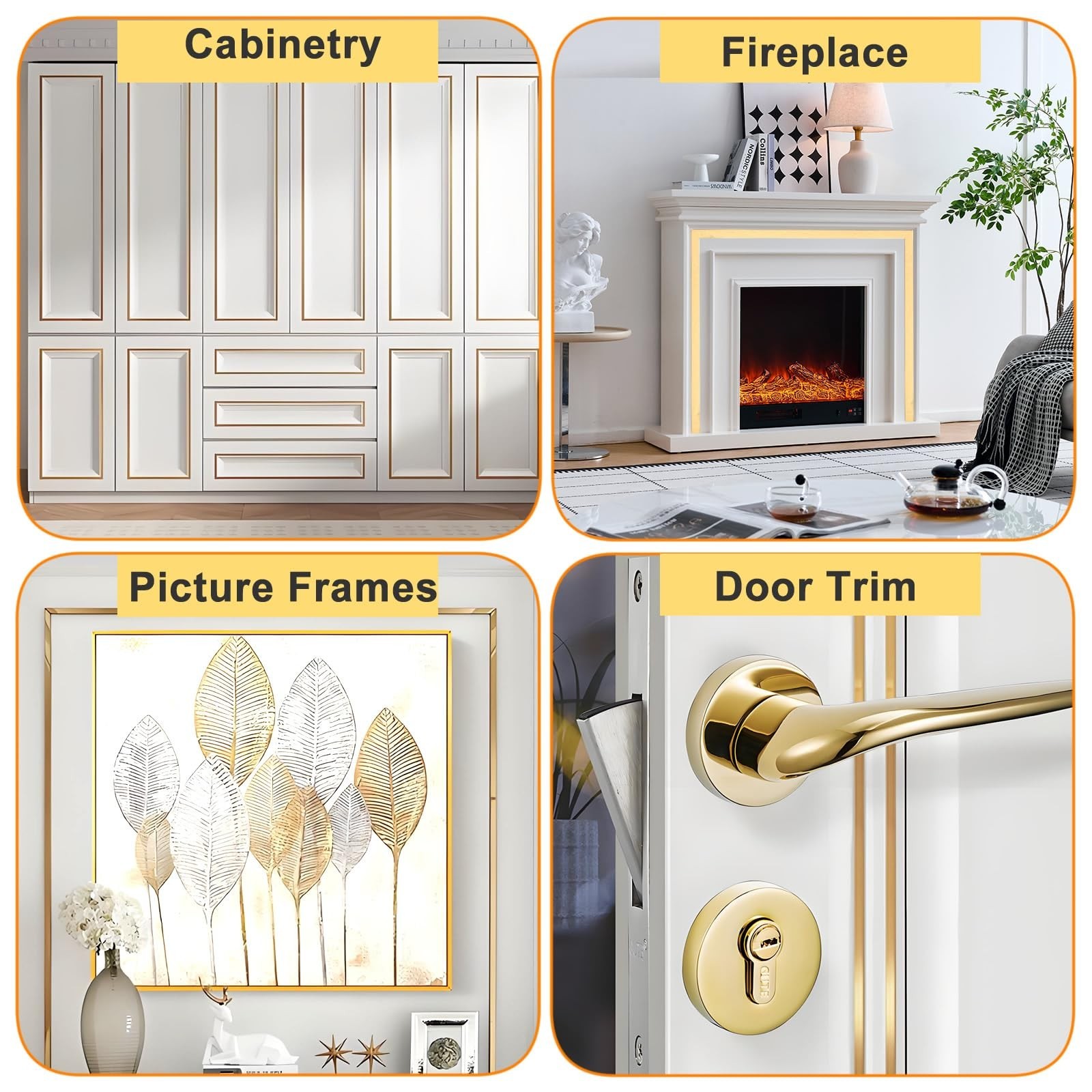 Shiny Metallic Gold Molding Trim (16.4ft x 0.4inch) Peel and Stick Trim with …