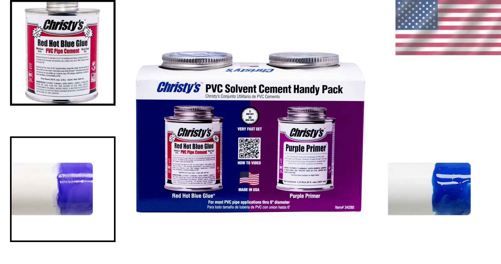 Must-Have Handy Pack: Strong Red Hot Blue Glue & Purple Primer 8oz for Repairs