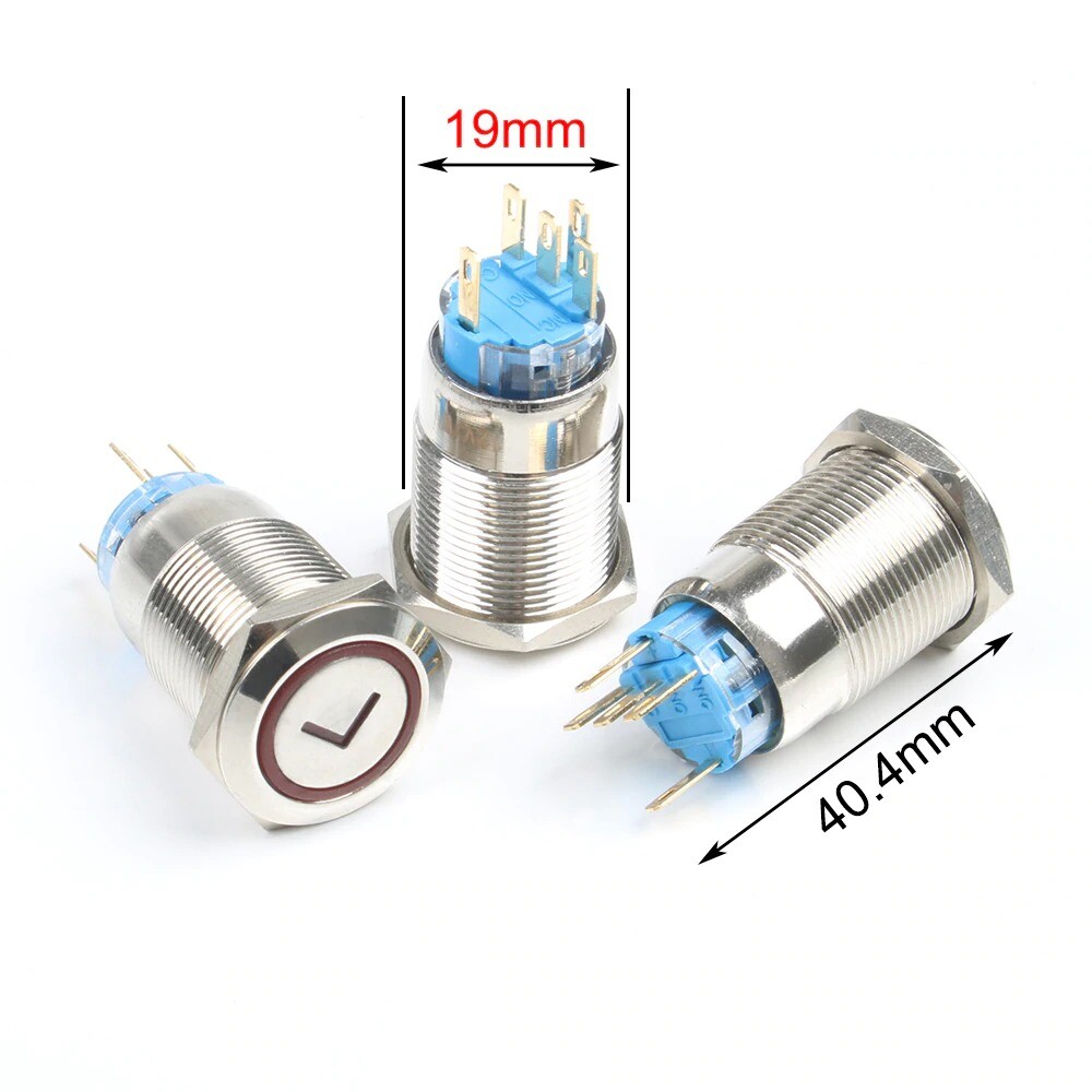 19mm Arrow L Type Momentary Push Button LED Latching Car Waterproof Illuminated