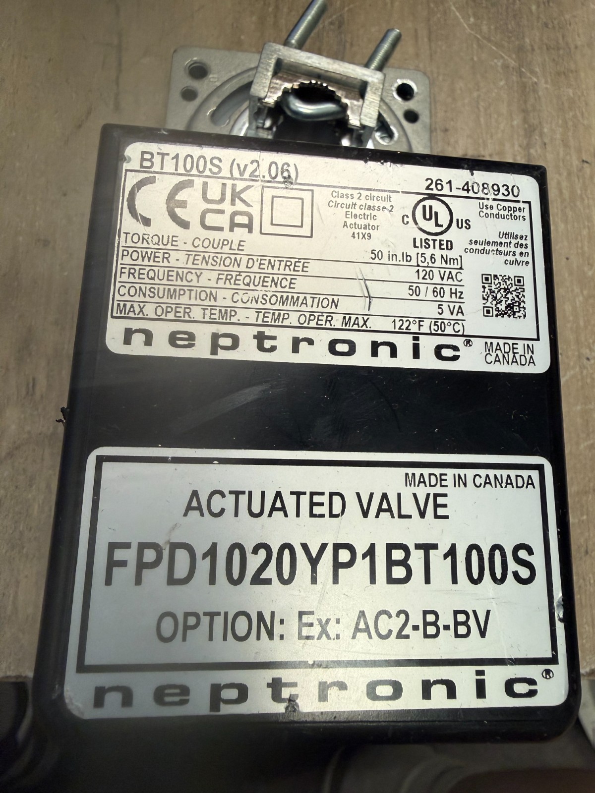 Neptronic Actuator BT100S 50 in.lb. (5.6 Nm) UNTESTED READ