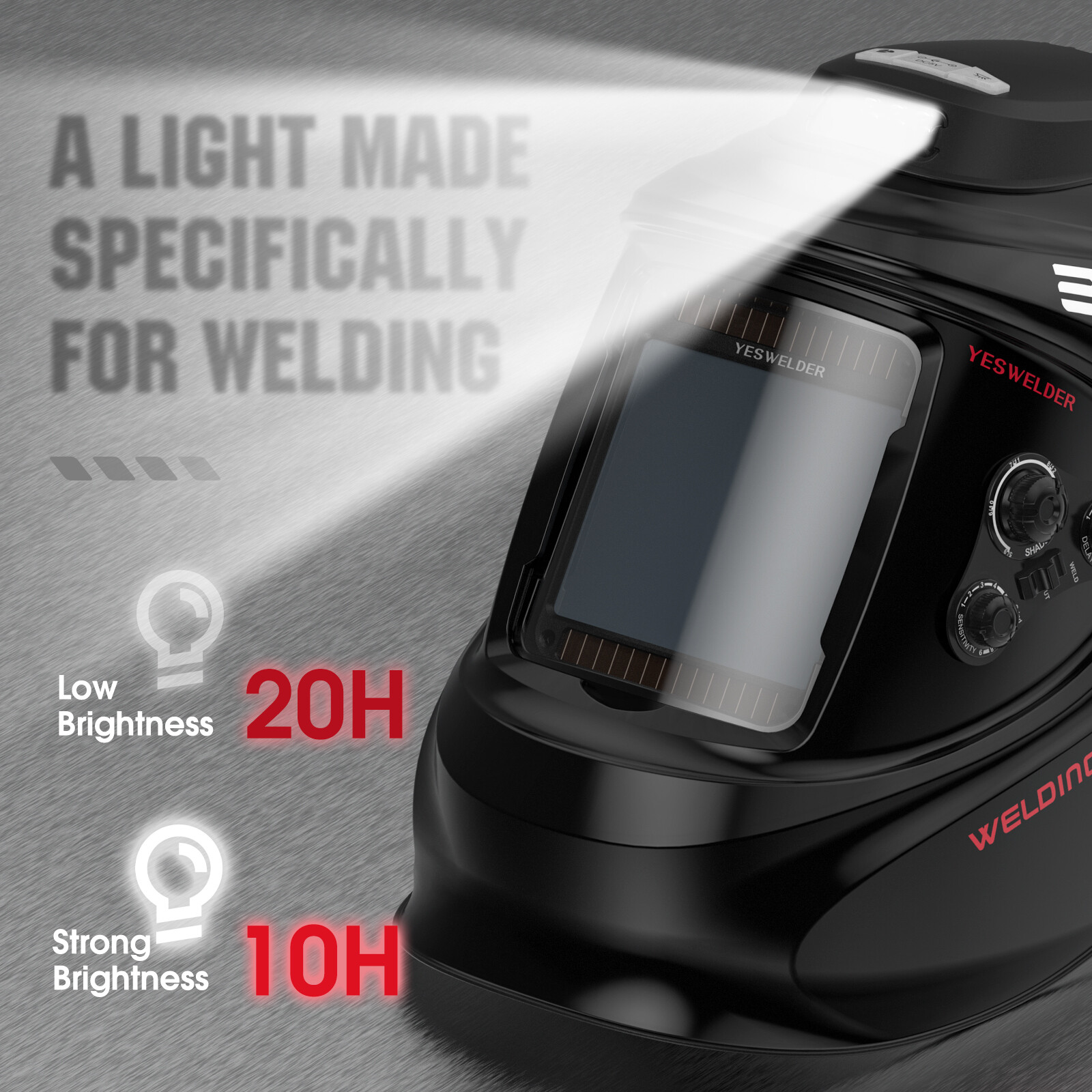 YESWELDER Auto Darkening Welding Helmet Fan Light 1/1/1/1 Color Solar Powered