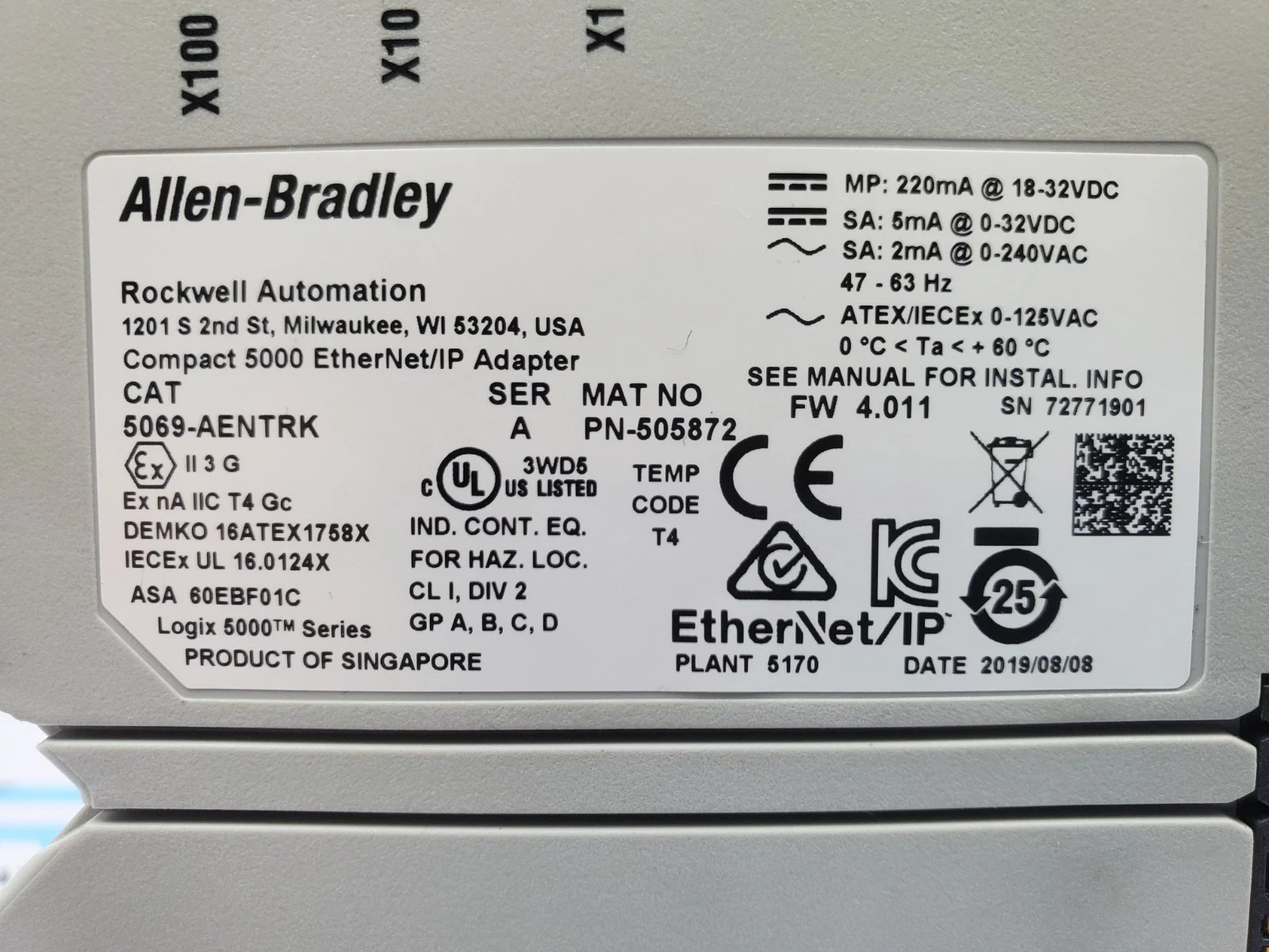 Allen Bradley 5069-AENTR /A CompactLogix 5000 Ethernet/IP Adapter