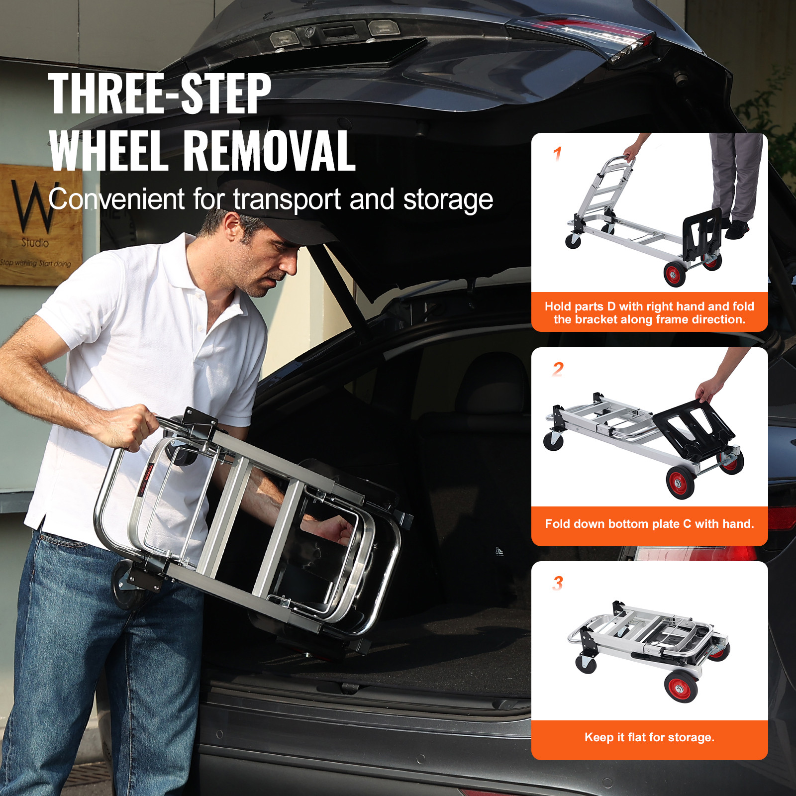 VEVOR Aluminum Hand Truck 2 in 1 Folding Dolly Cart 400 lbs Capacity Heavy Duty