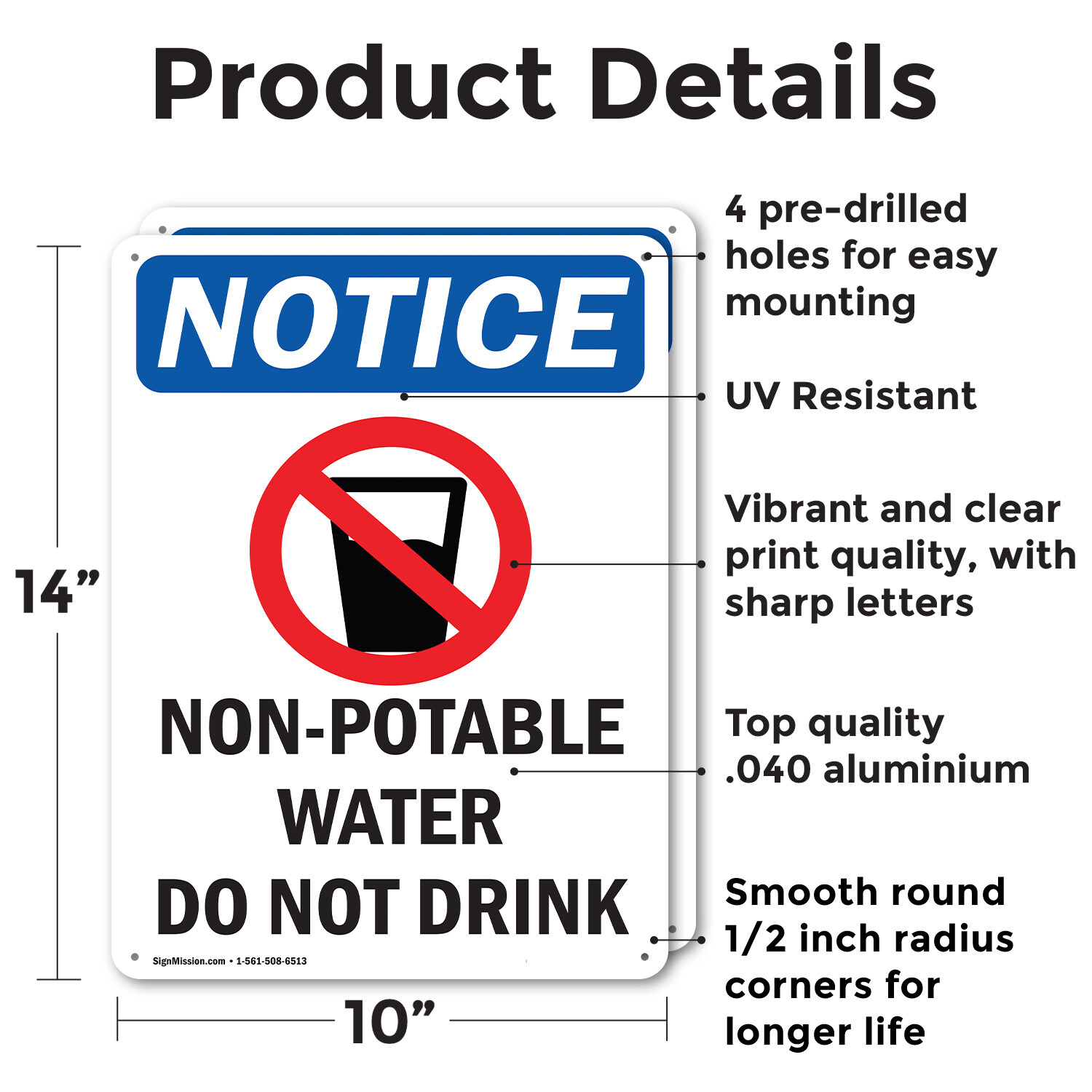 (2 Pack) Non-Potable Water OSHA Notice Sign Decal Metal Plastic
