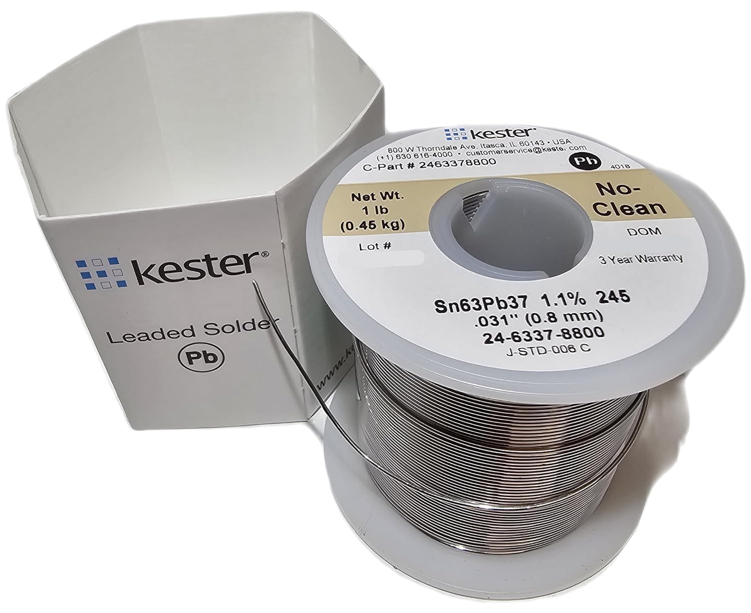 Kester 24-6337-8800 50ft Activated Rosin Core Solder Wire No Clean 63/37