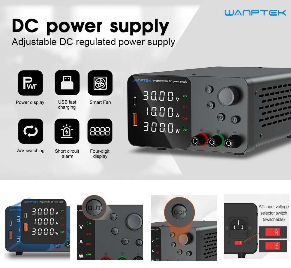 Variable DC 30V 60V 120V 3A 5A 10A Lab Adjustable Power Supply Precision Switch