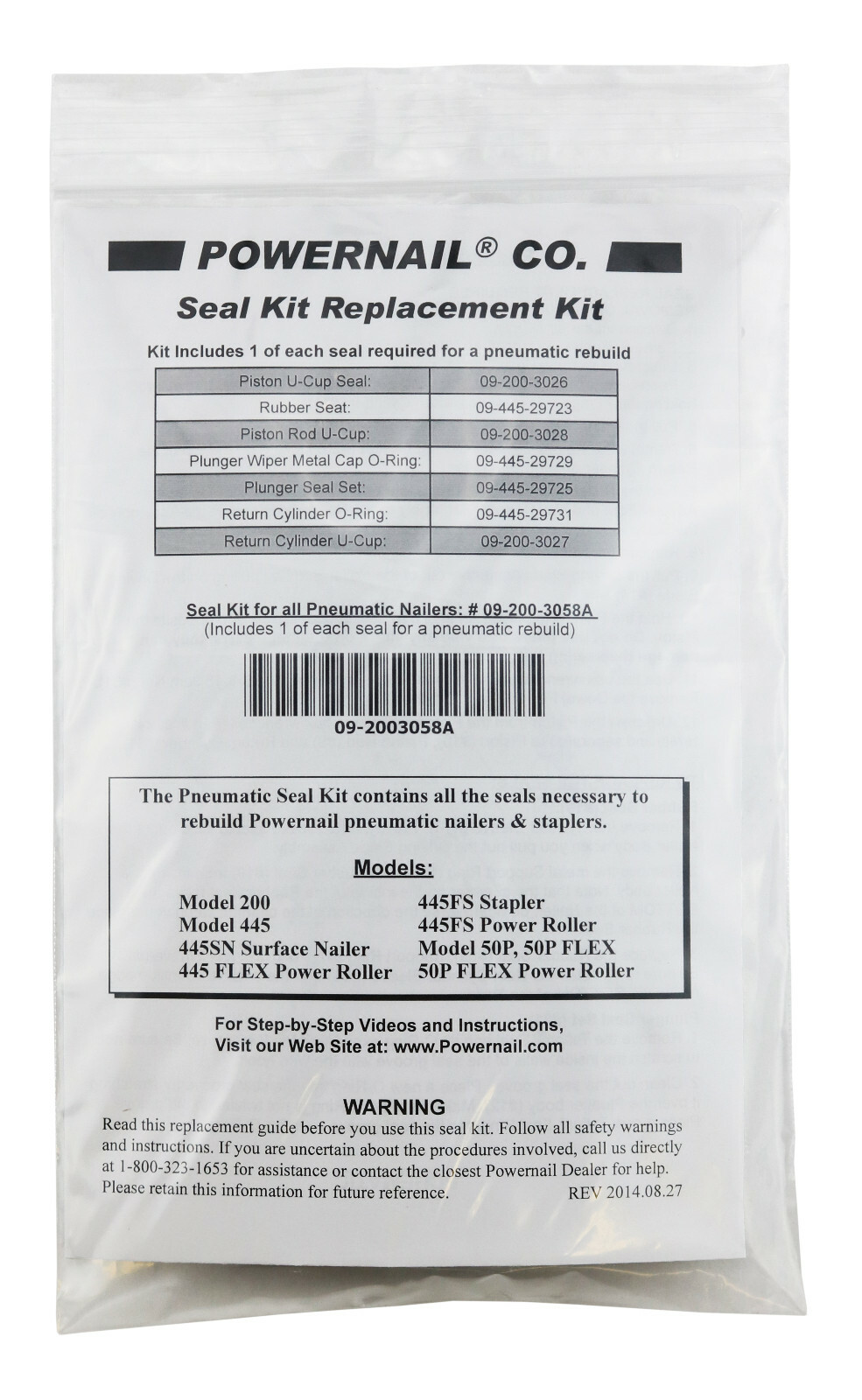 Powernail Pneumatic Nailer and Stapler Seal Kit (contains 1-ea of all seals)
