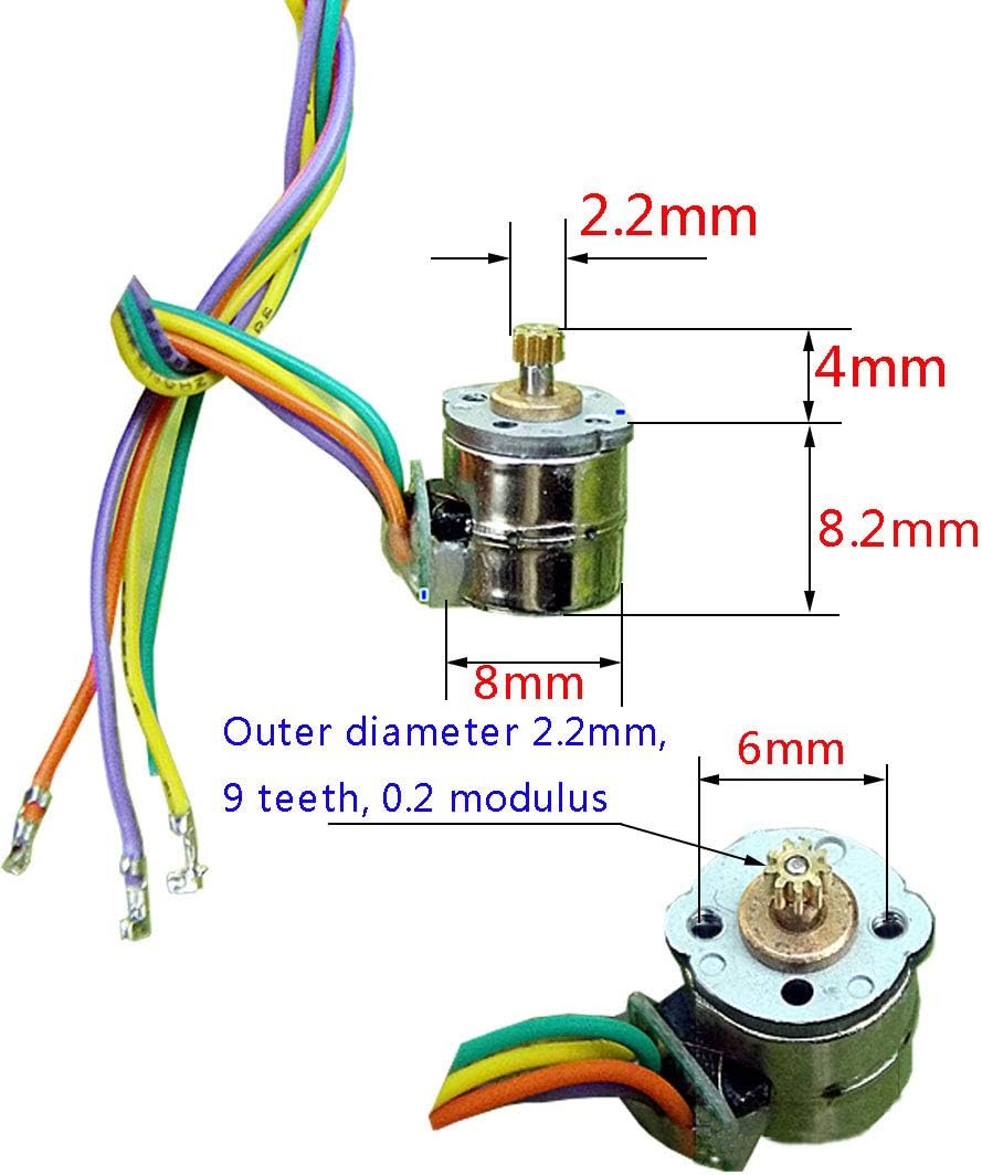 10 pair 8mm Micro Stepper Motor 2-Phase 4-Wire DC 5-6V with Connection line +gea