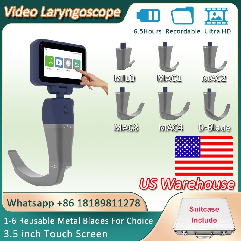 3.5″ Touch Screen Digital Anesthesia Video Laryngoscope With 6 Reusable Blades