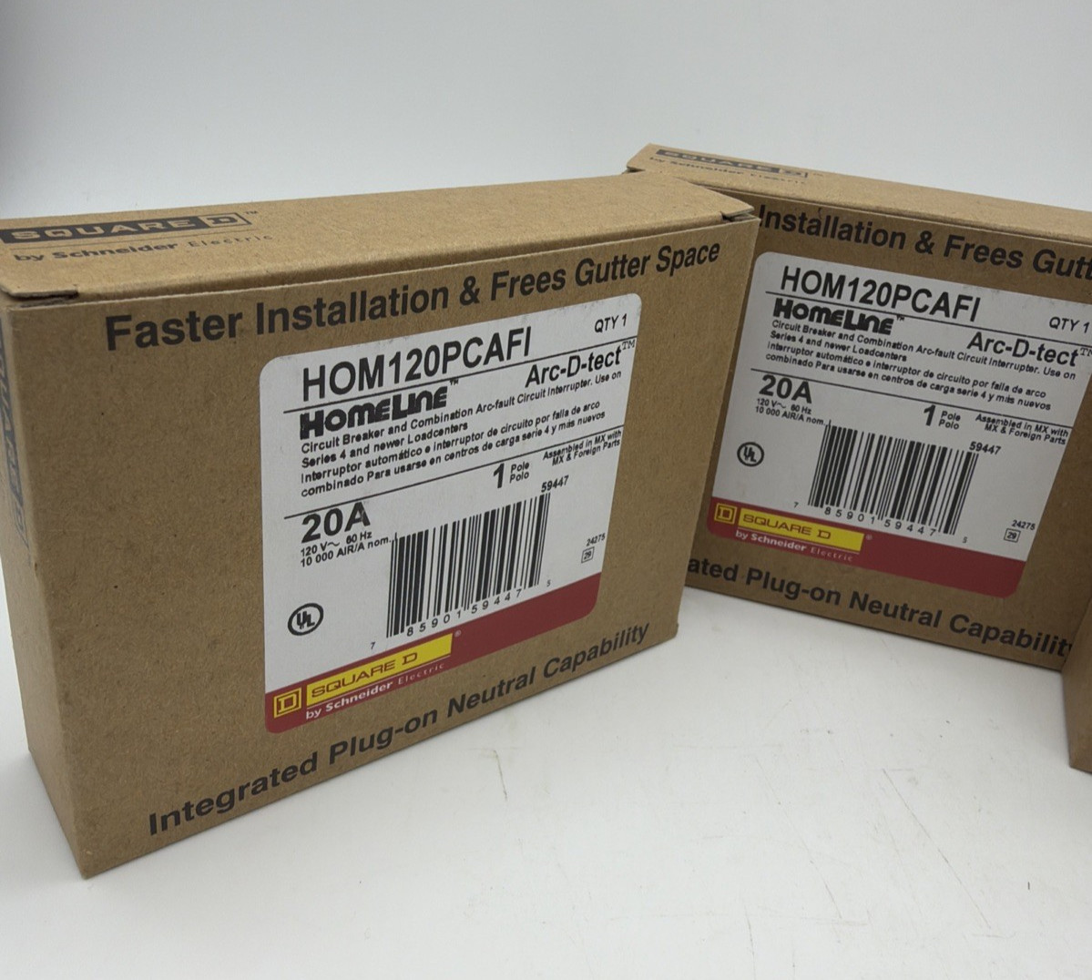 SQUARE D HOM120PCAFI AFCI CIRCUIT BREAKER 20A 1-POLE PLUG-ON NEUTRAL -3 PACK