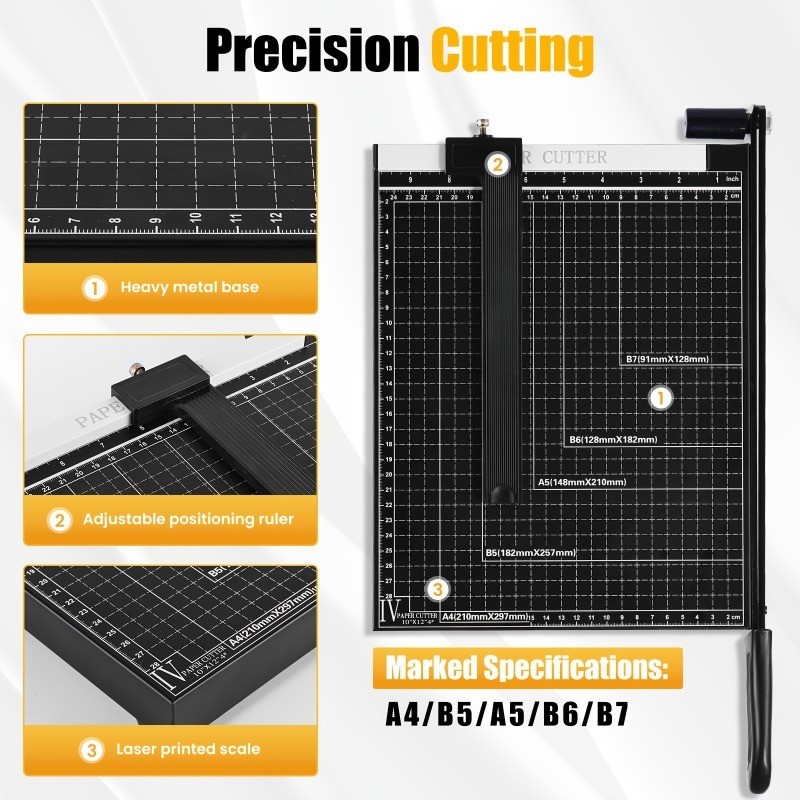 Heavy Metal Base Duty A4 Guillotine Paper Cutter-12-Sheet Capacity Guillotiner