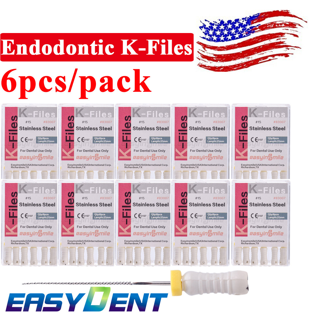 10Pks Dental K Files #15 Endodontic Endo K-Files Stainless Steel Root Canal Hand