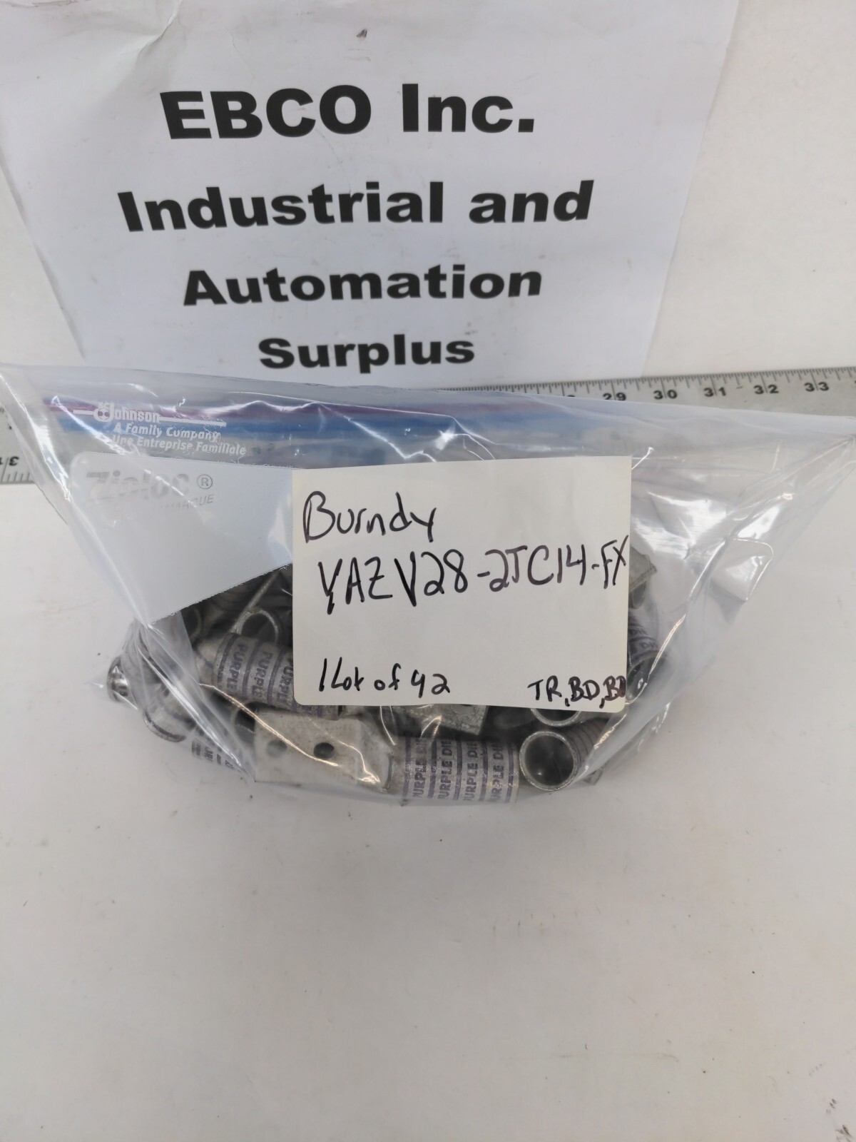 BURNDY PURPLE DIE 15, 2-HOLE LUG, YAZV28-2TC14-FX, LOT OF 42