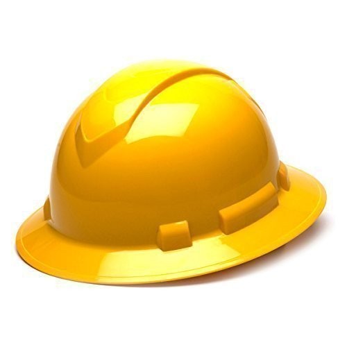 Pyramex Ridgeline Full Brim Hard Hat, 4-Point Ratchet Suspension, Hi-Vis Lime