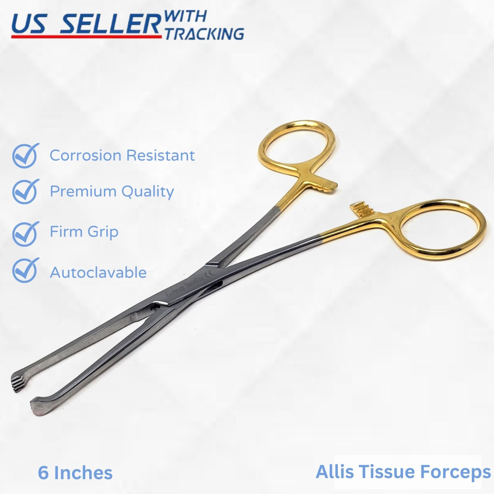 Allis Tissue Forceps 6″ 4X5 Teeth Stainless Surgical Instruments – Gold Handle