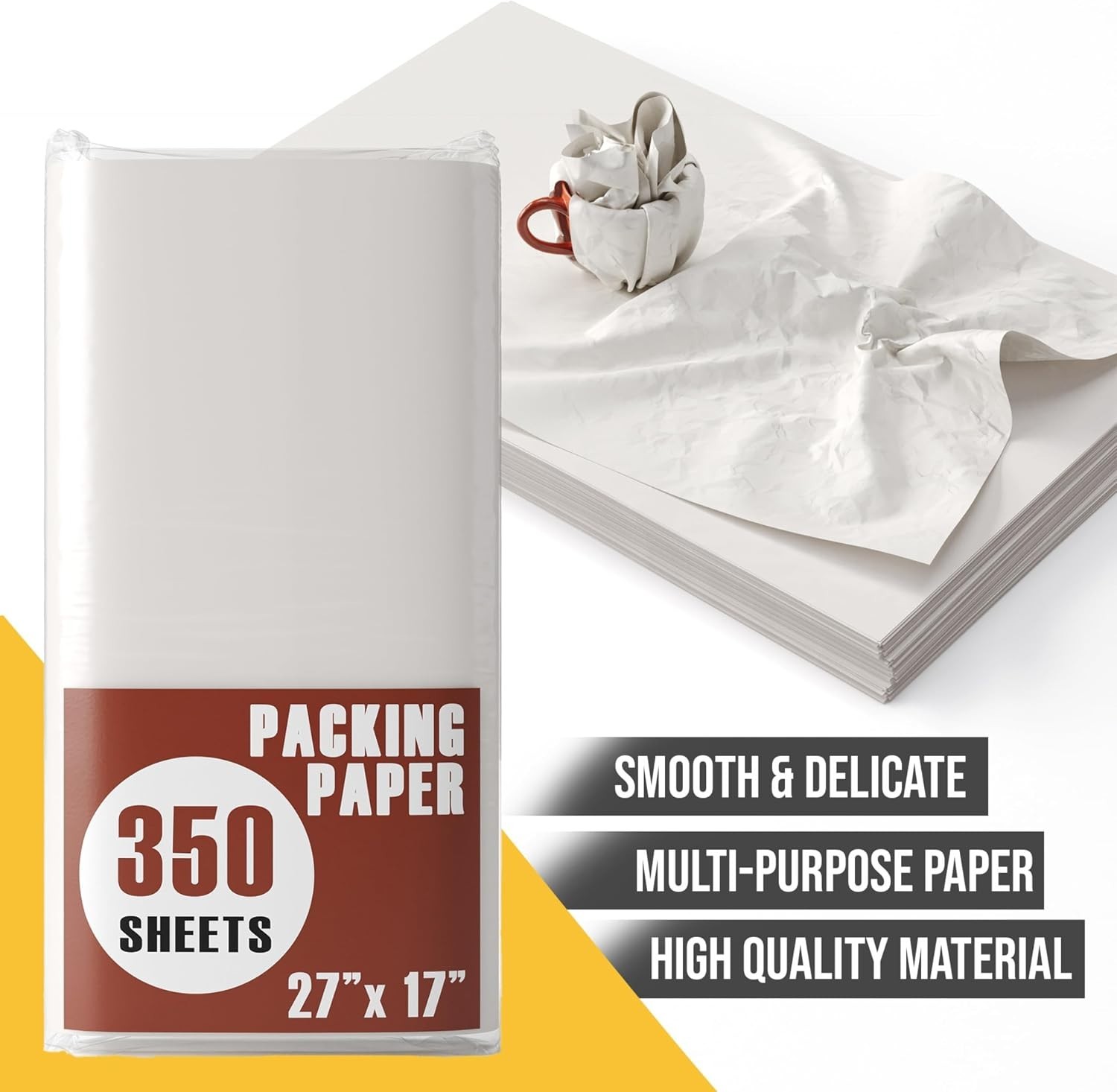Moving Packing Paper Bundle – 350 Acid-Free Sheets, 27″ x 17″ for Fragile Items