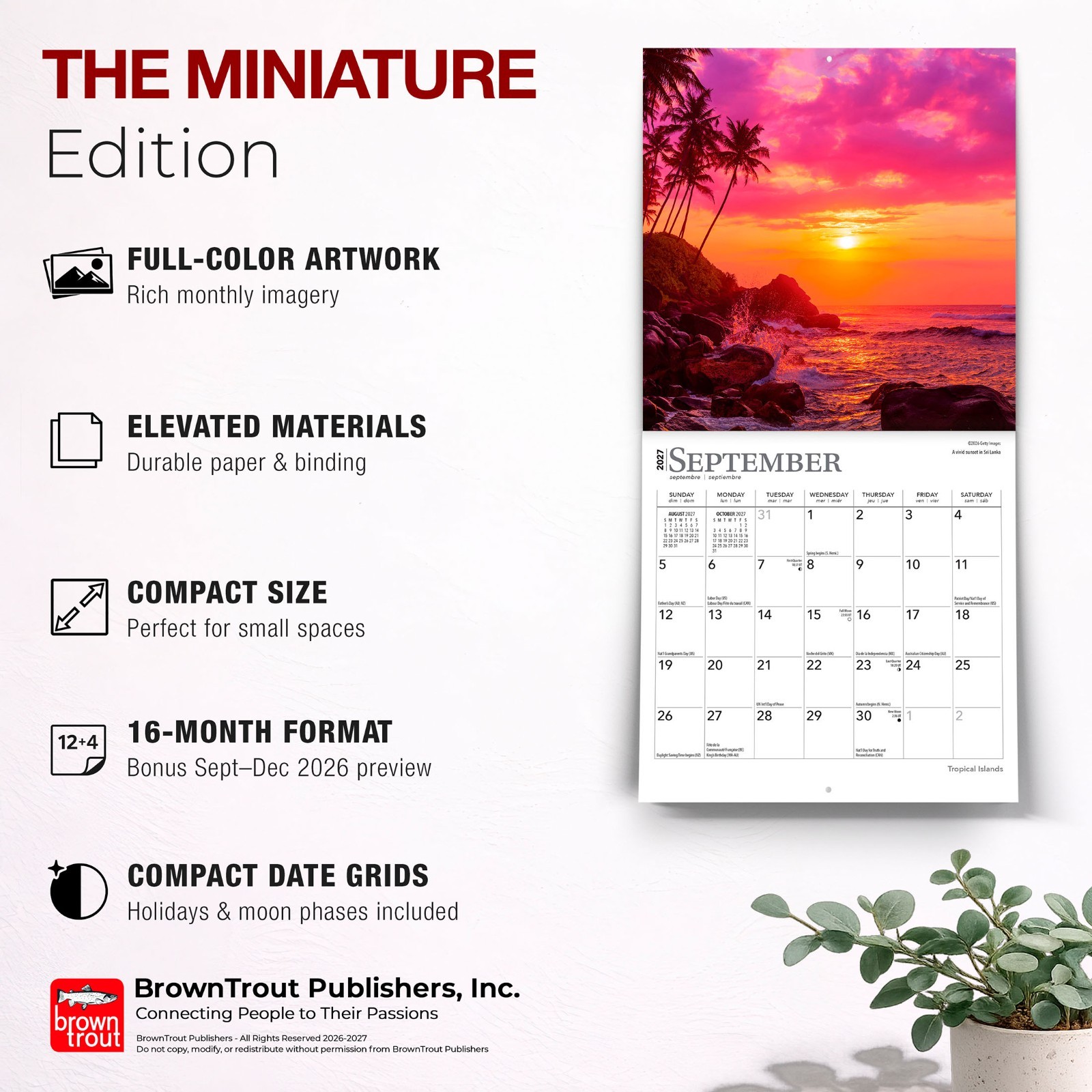 Tropical Islands | 2027 7×14″ (Hanging) Monthly Mini Wall Calendar