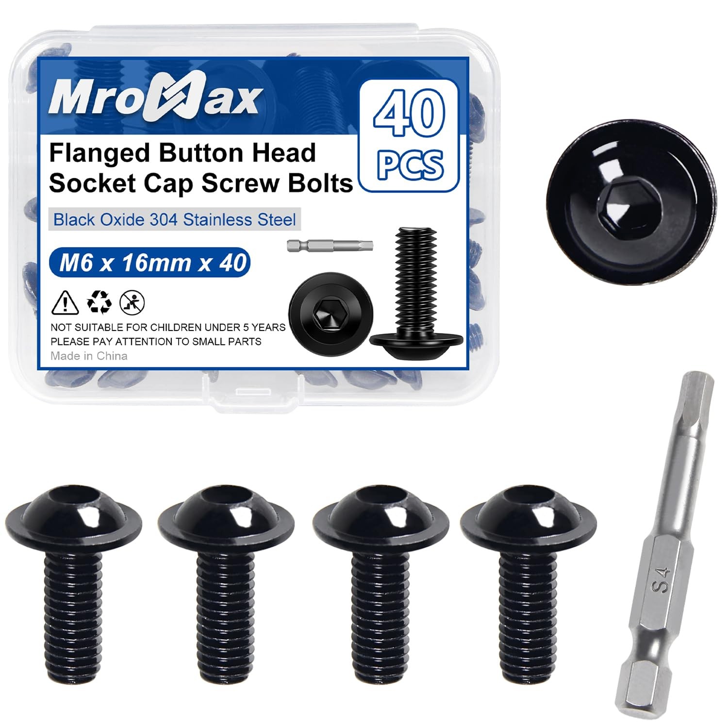 M6-1.0X 16mm 40Pcs Flanged Button Head Socket Cap Screws M6 x 16mm, Black