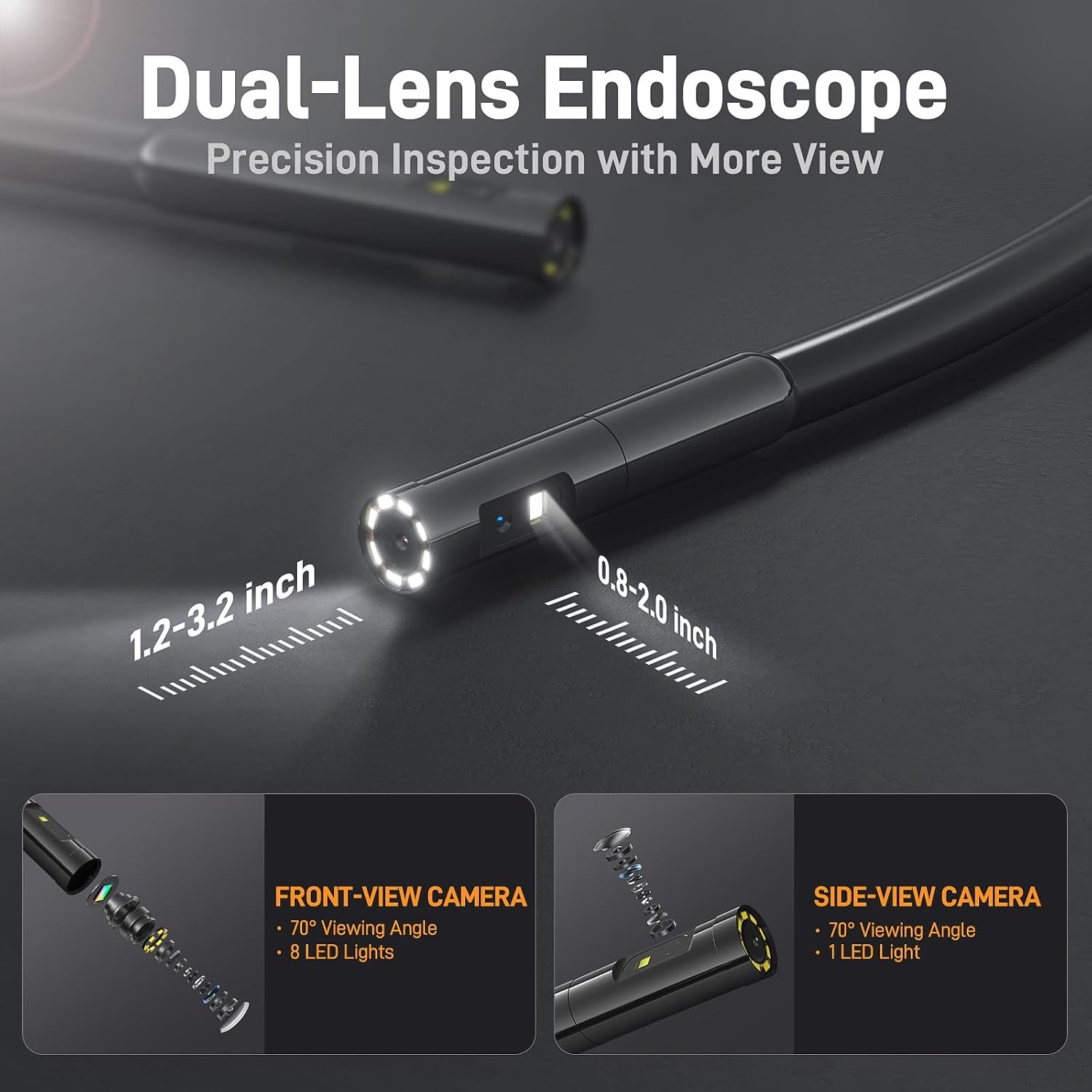 Dual Lens Borescope with Light for Automotive Mechanic Wall Vent | 0.32 Inch End