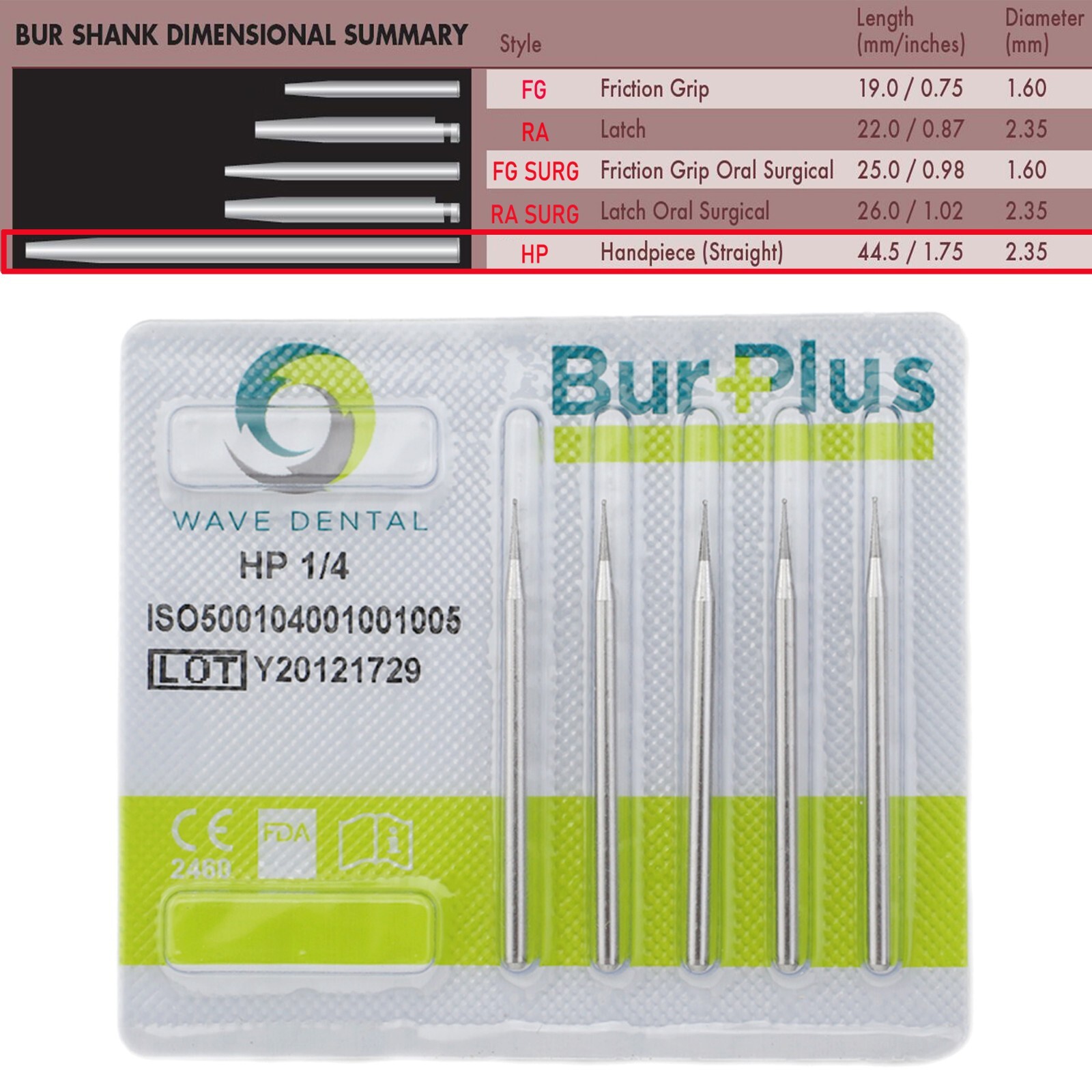 WAVE Dental Carbide Burs Straight Handpiece Bur Round HP #1/4 4 6 8 10 44.5mm