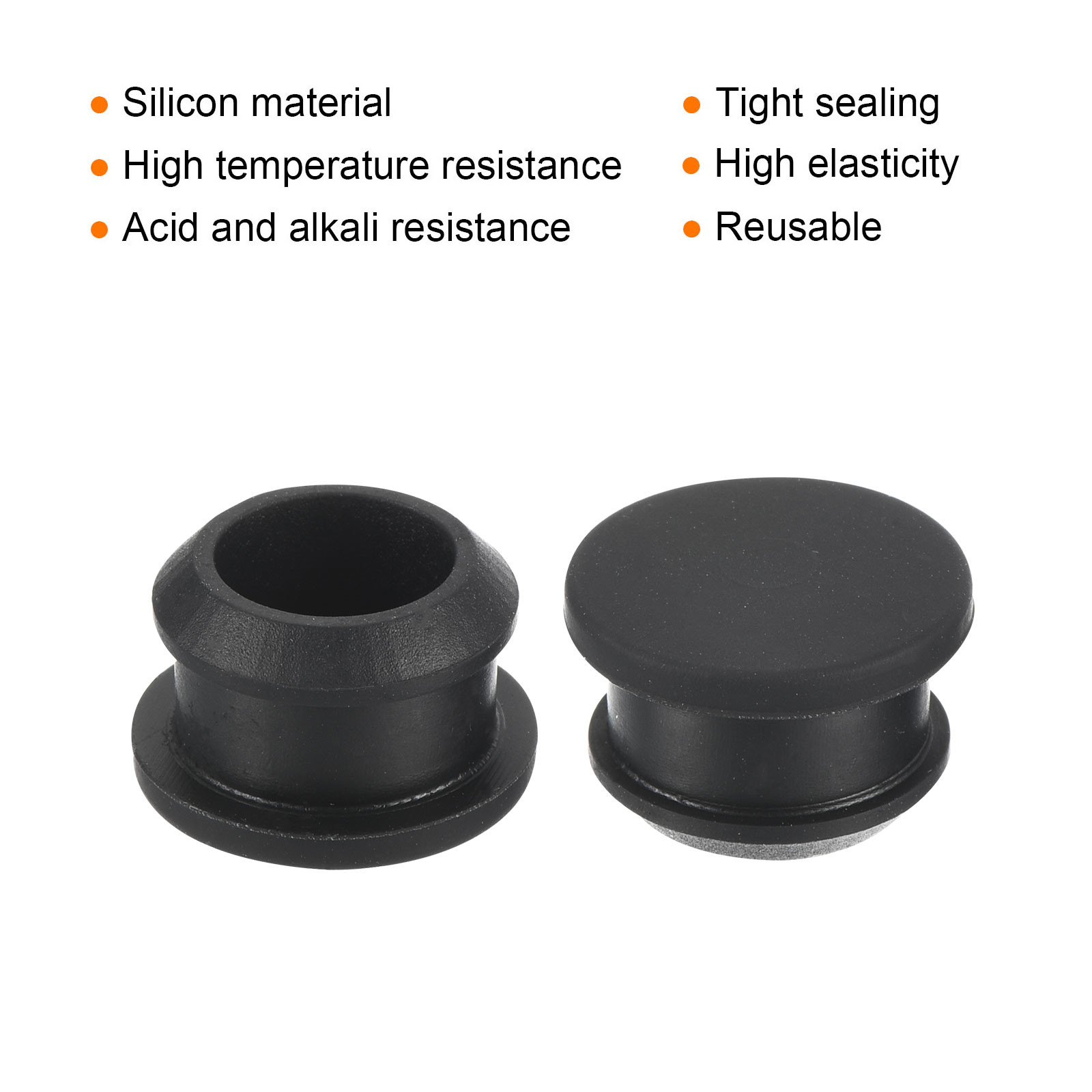 6Pcs Silicone Snap in Locking Hole Plugs Seal Cover Panel Round 14mm Black