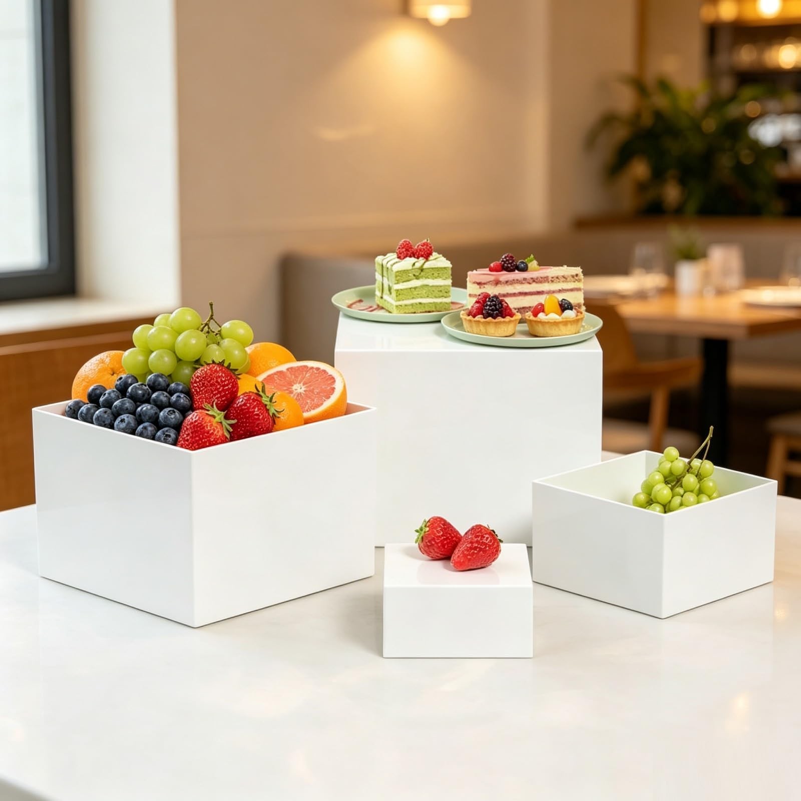 6 Pcs White Acrylic Buffet Risers , Food Risers for Buffet Table, Acrylic Nes…