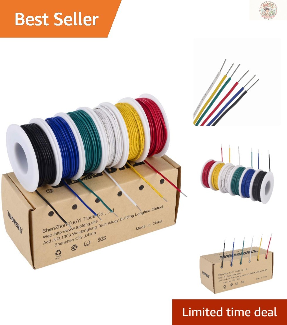 Six 30ft Spools of 22 AWG Solid Core Wire – Tinned Copper, 300V for DIY Projects