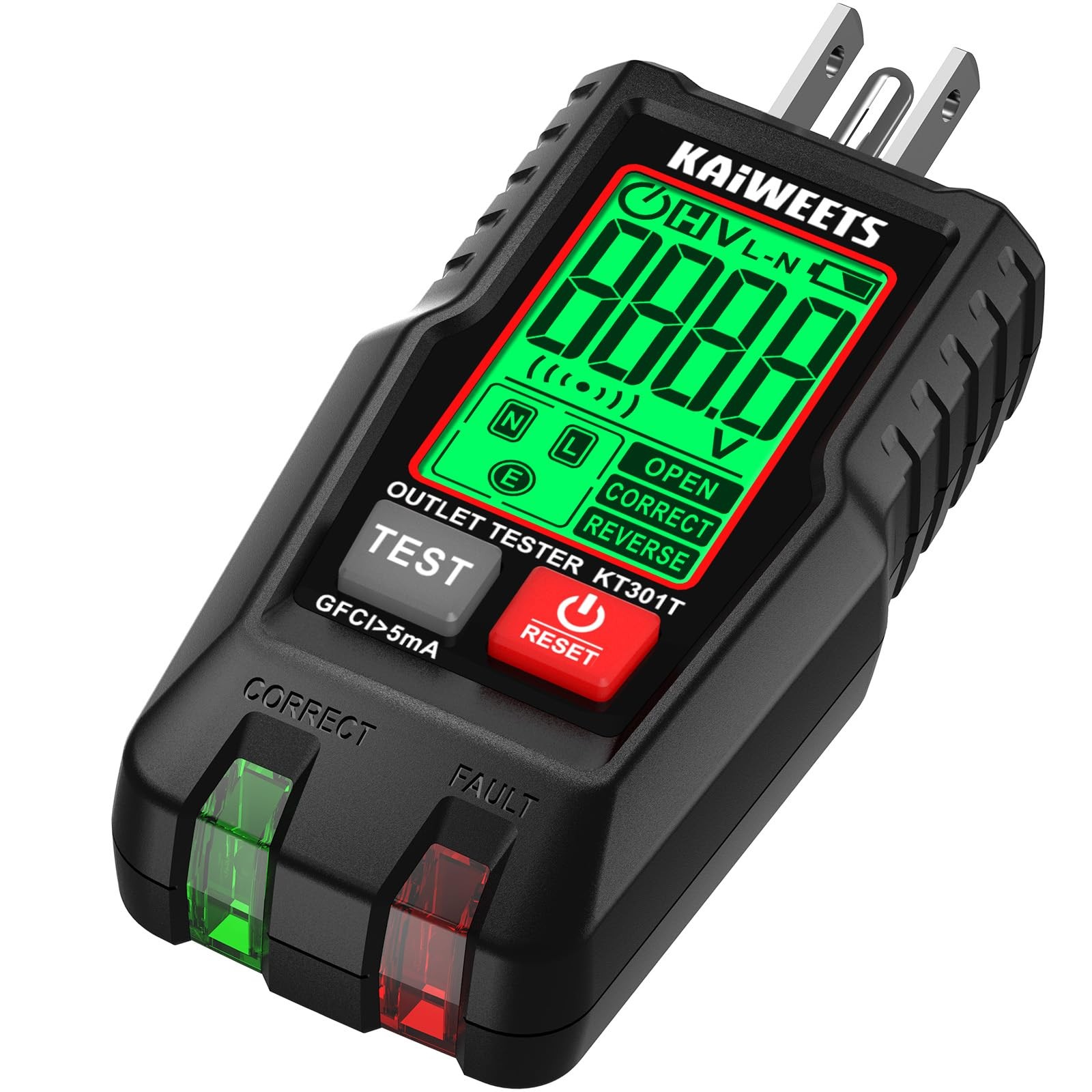 KAIWEETS GFCI Outlet Tester with LCD Display, 3-Prong Receptacle Wiring Detec…