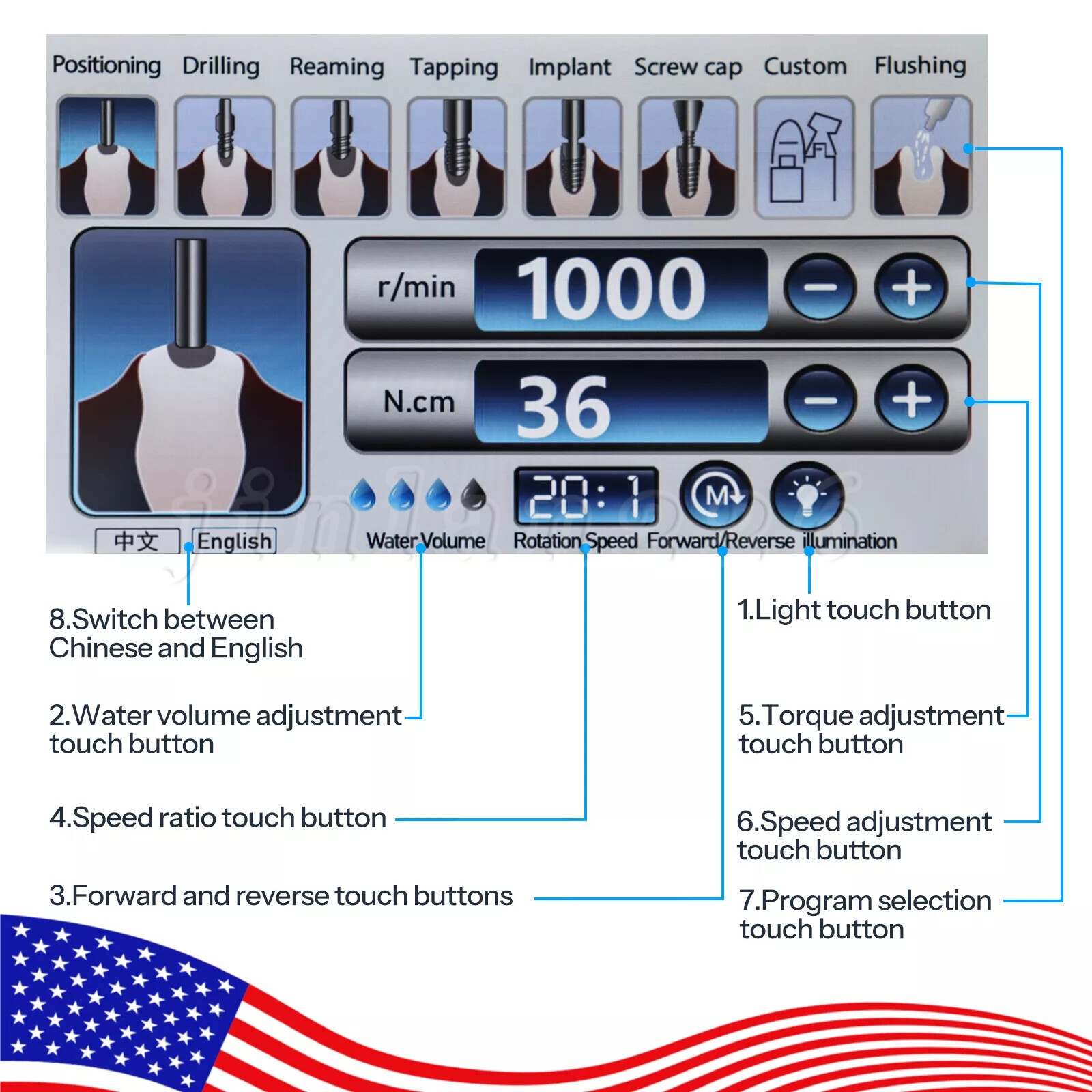 Dental Surgical Implant Motor Brushless+20:1 Handpiece
