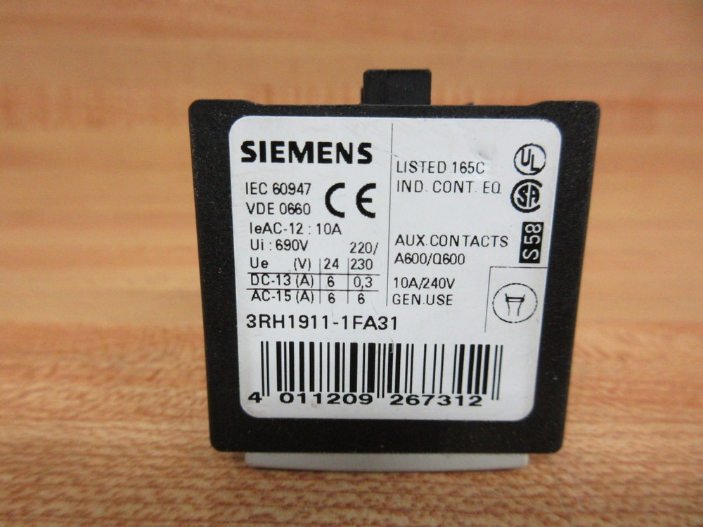 Siemens 3RH1911-1FA31 Auxiliary Switch Block 3RH19111FA31 (Pack of 6)